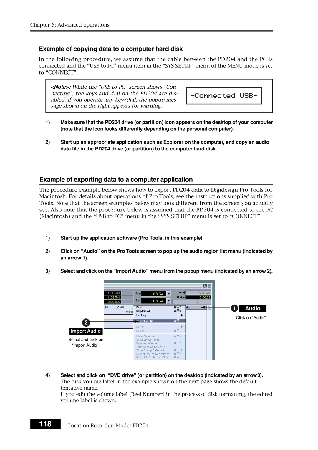 Fostex PD204 118, Example of copying data to a computer hard disk, Example of exporting data to a computer application 