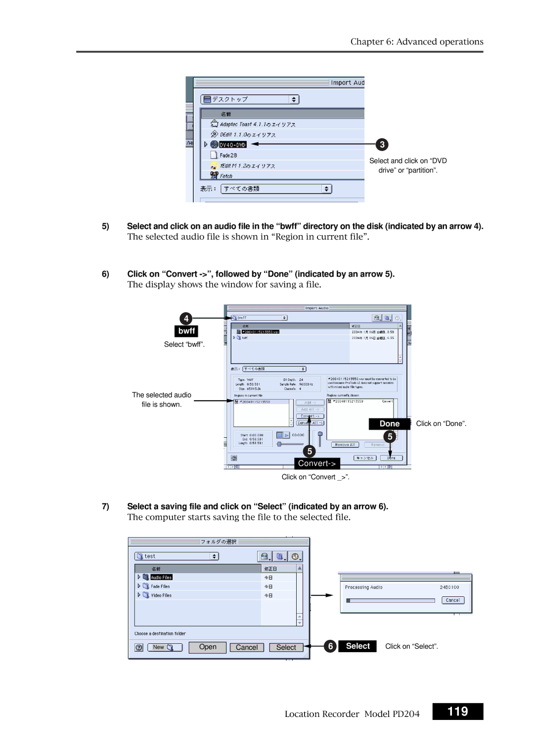 Fostex PD204 owner manual 119, Click on Convert -, followed by Done indicated by an arrow 