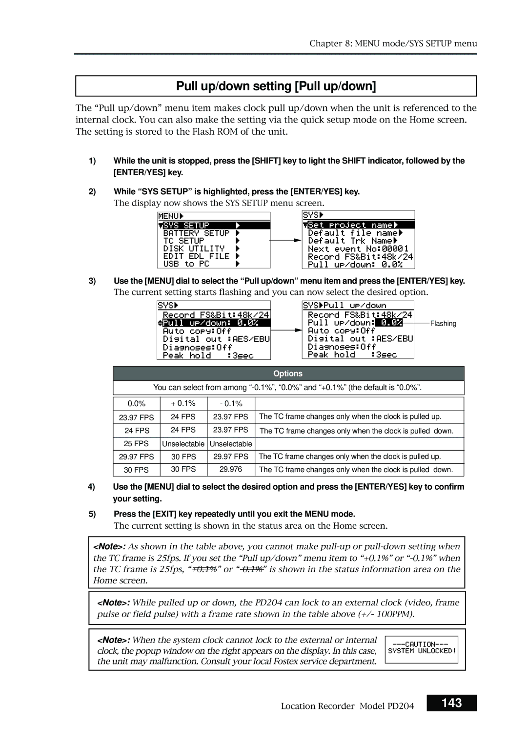 Fostex PD204 owner manual Pull up/down setting Pull up/down, 143 