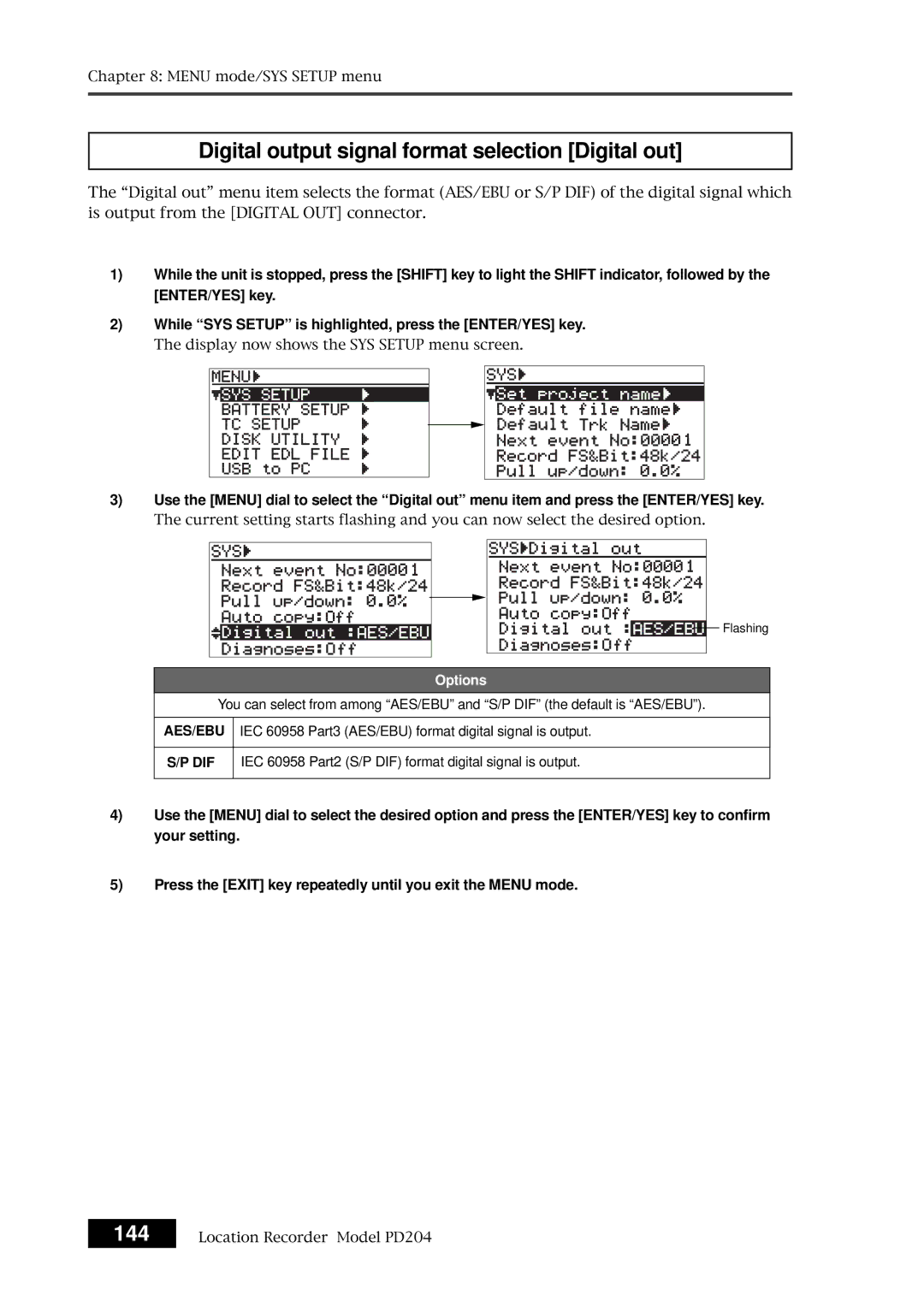 Fostex PD204 owner manual Digital output signal format selection Digital out 