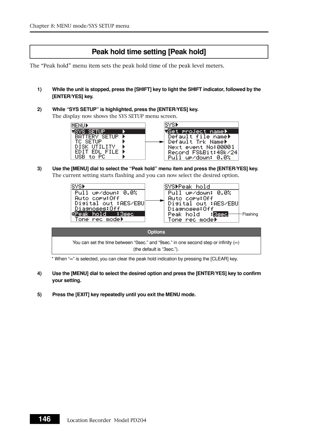 Fostex PD204 owner manual Peak hold time setting Peak hold 