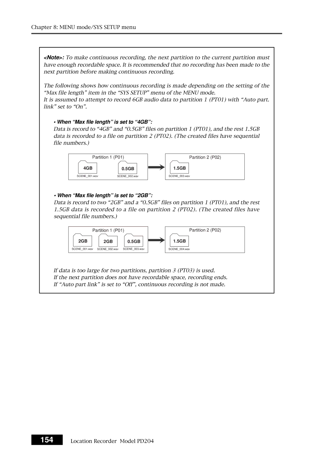 Fostex PD204 owner manual When Max file length is set to 4GB 