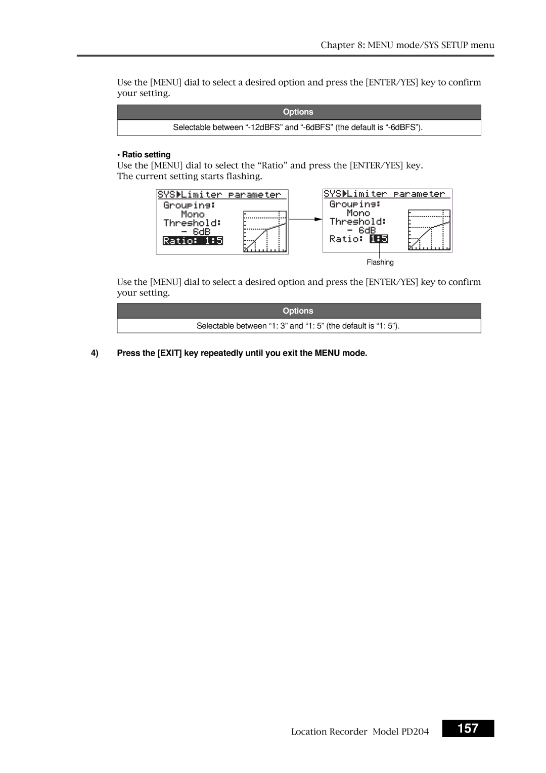 Fostex PD204 owner manual 157, Ratio setting 