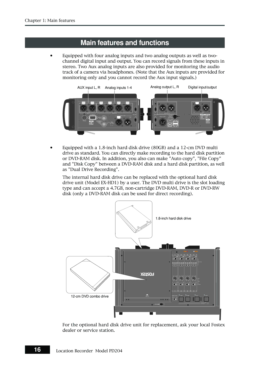 Fostex PD204 owner manual Main features and functions 