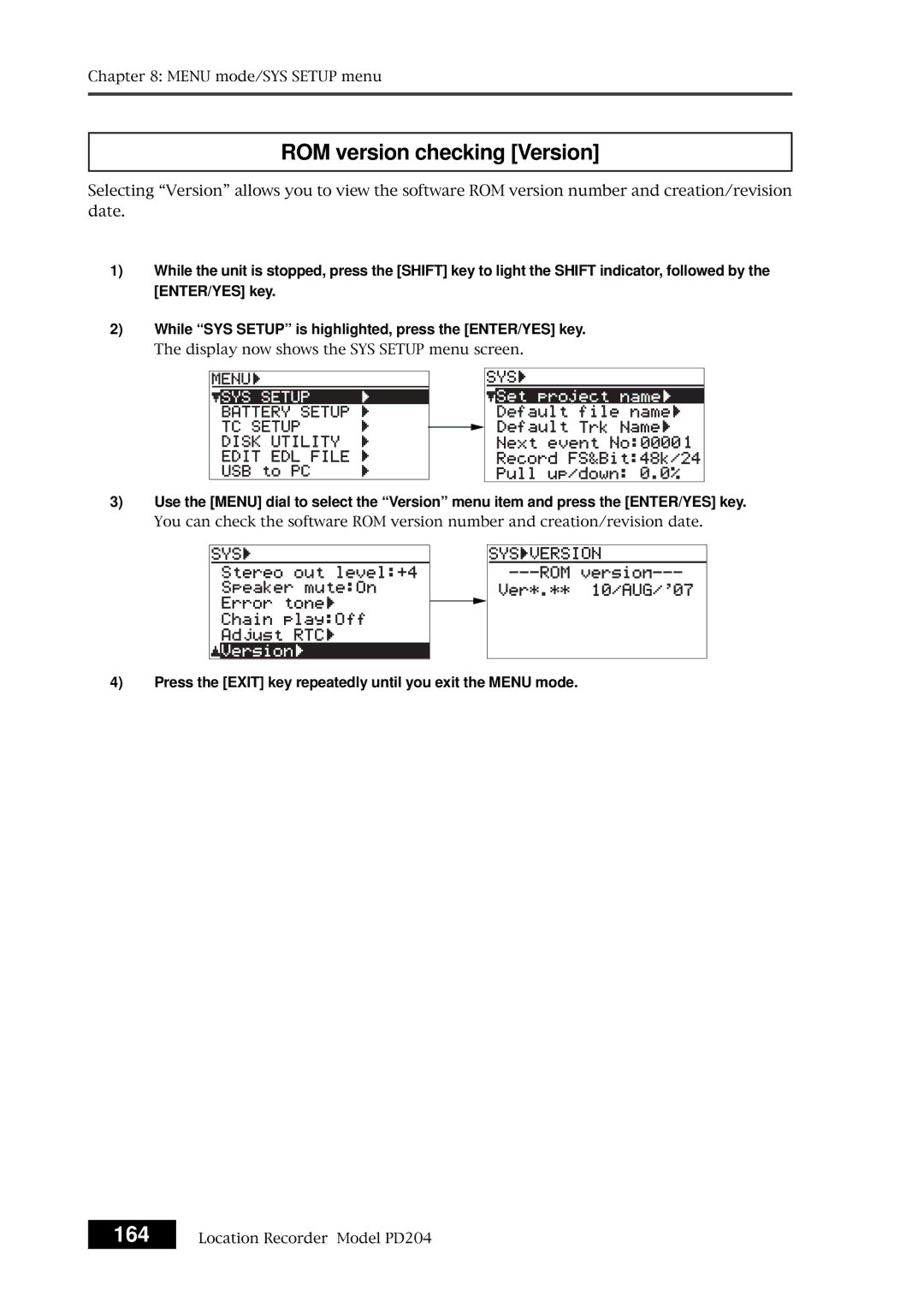 Fostex PD204 owner manual ROM version checking Version 