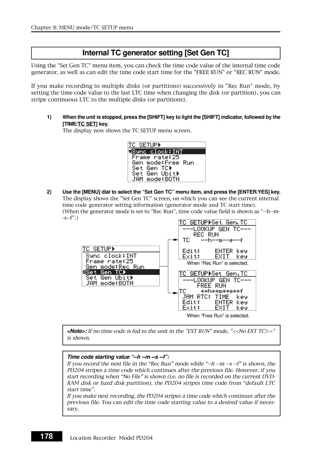 Fostex PD204 owner manual Internal TC generator setting Set Gen TC, 178 