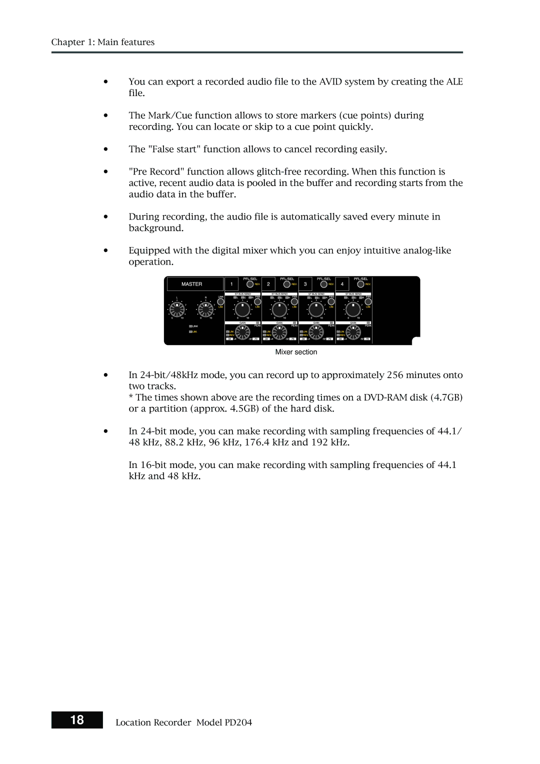 Fostex PD204 owner manual Mixer section 