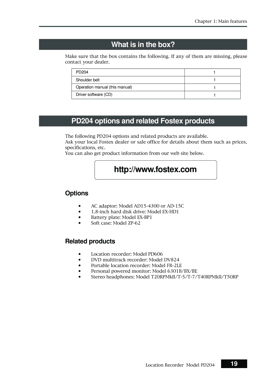 Fostex PD204 owner manual Options, Related products 