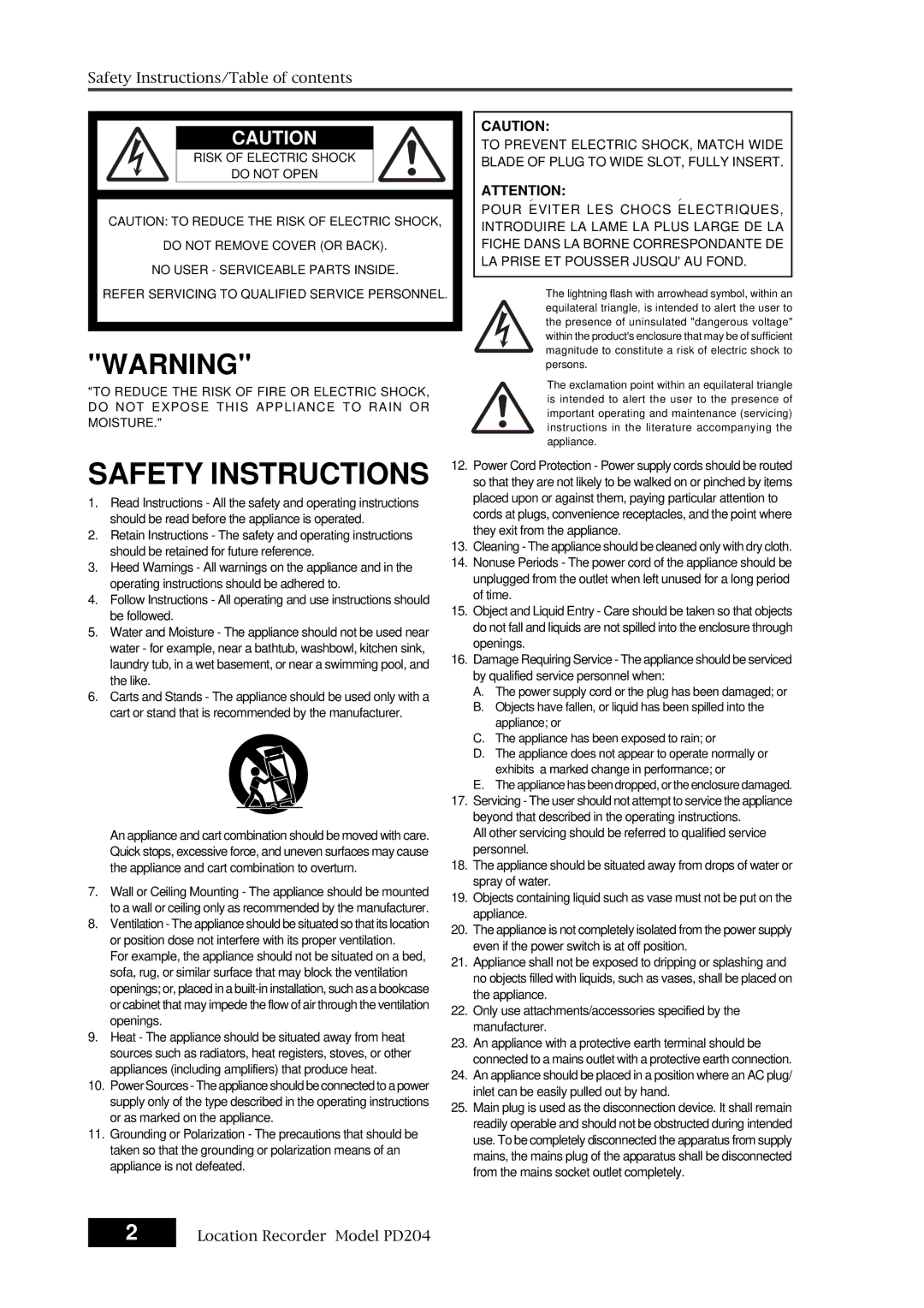 Fostex PD204 owner manual Safety Instructions 