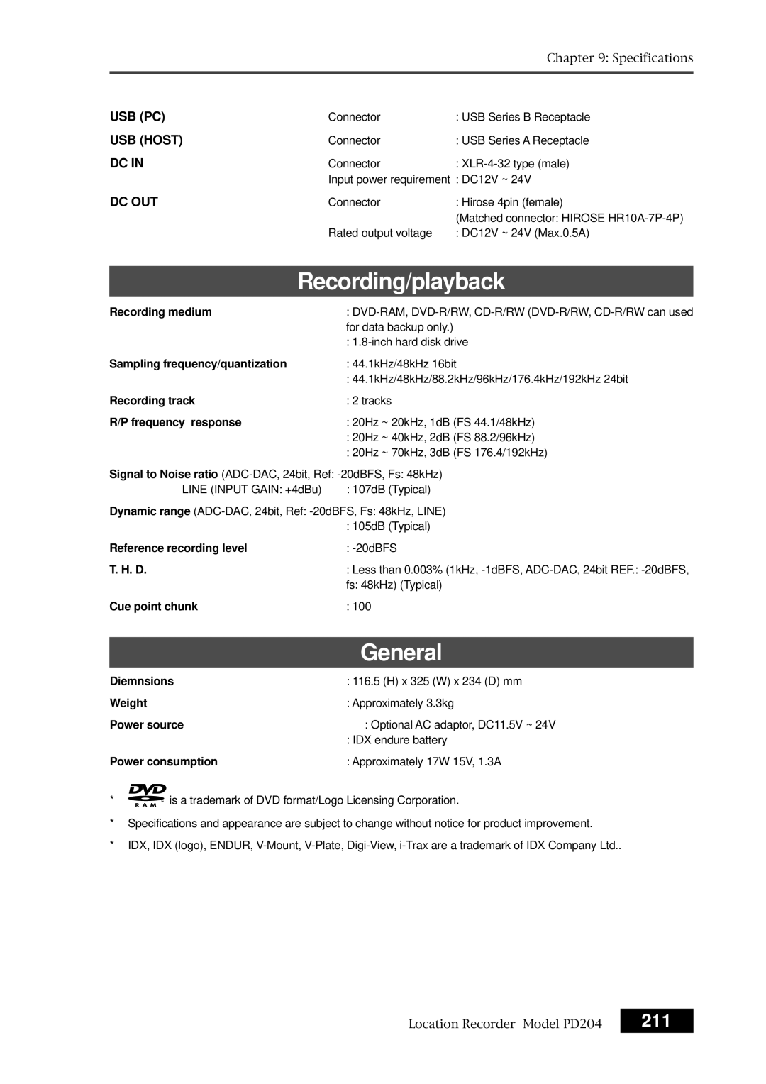 Fostex PD204 owner manual Recording/playback, General, 211 