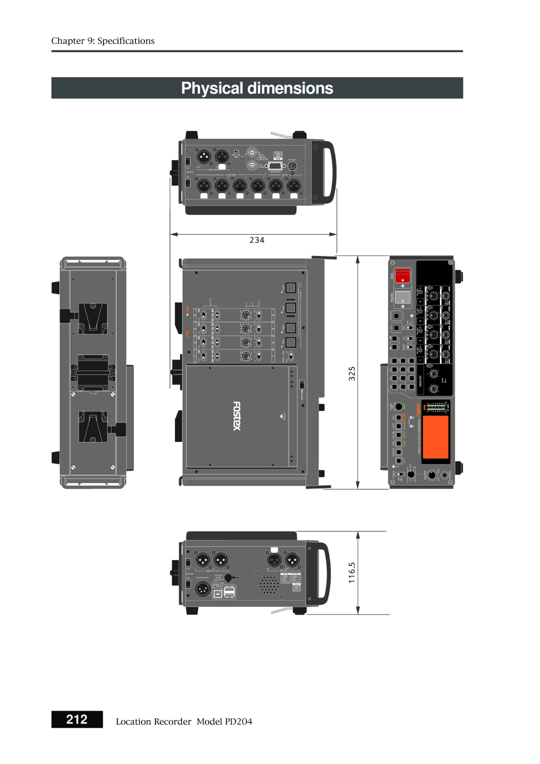 Fostex PD204 owner manual Physical dimensions 