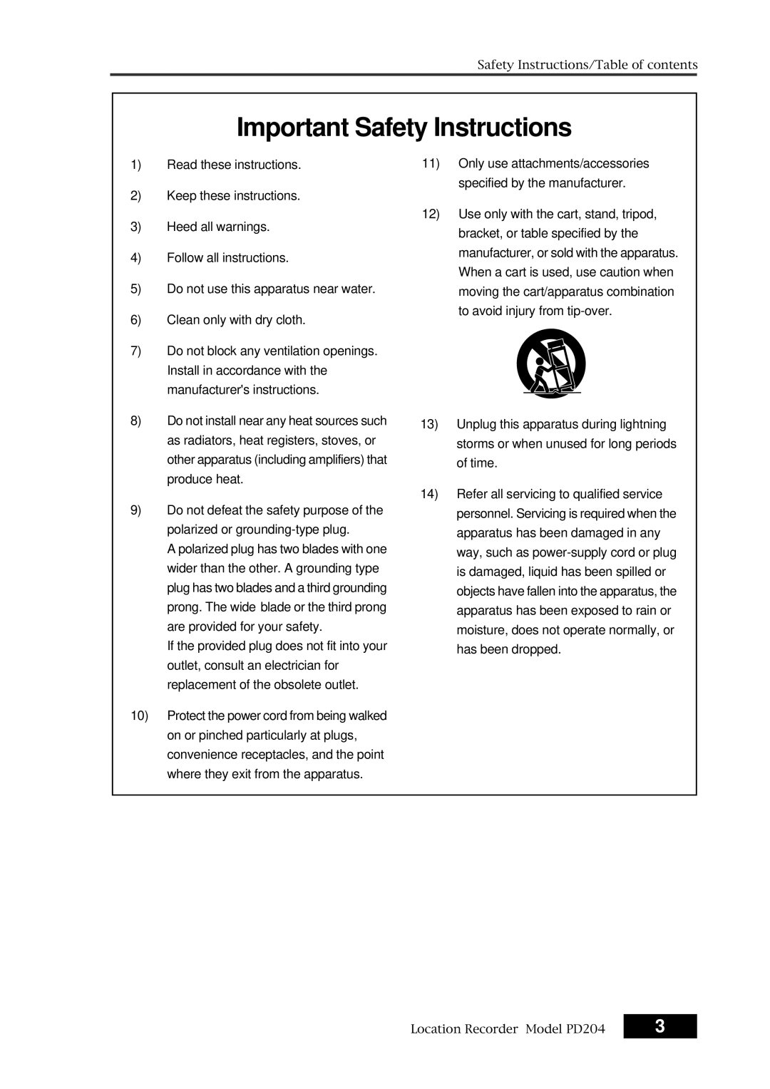 Fostex PD204 owner manual Important Safety Instructions 