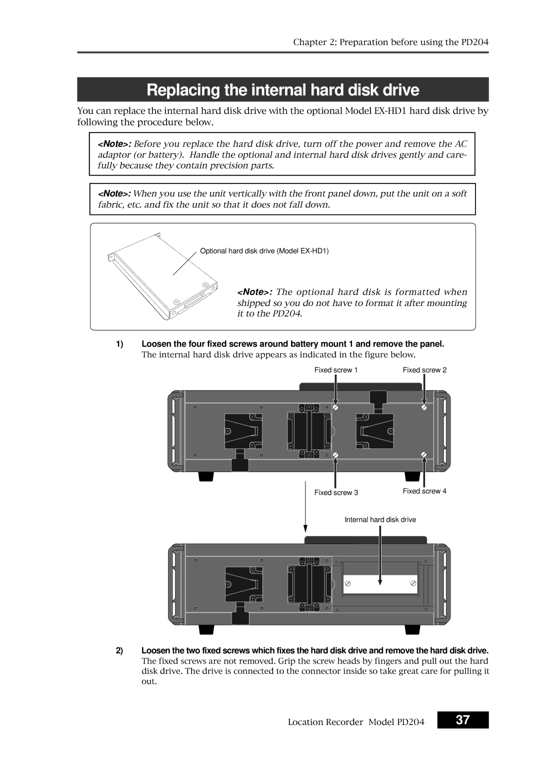 Fostex PD204 owner manual Replacing the internal hard disk drive 