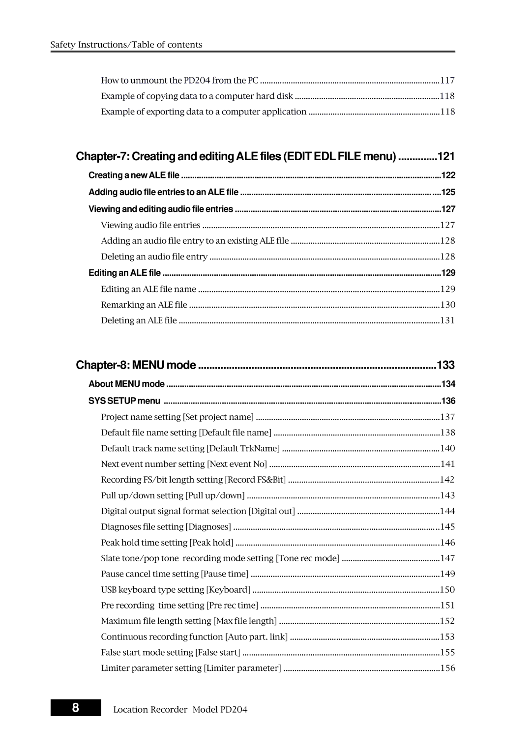 Fostex PD204 owner manual Menu mode 