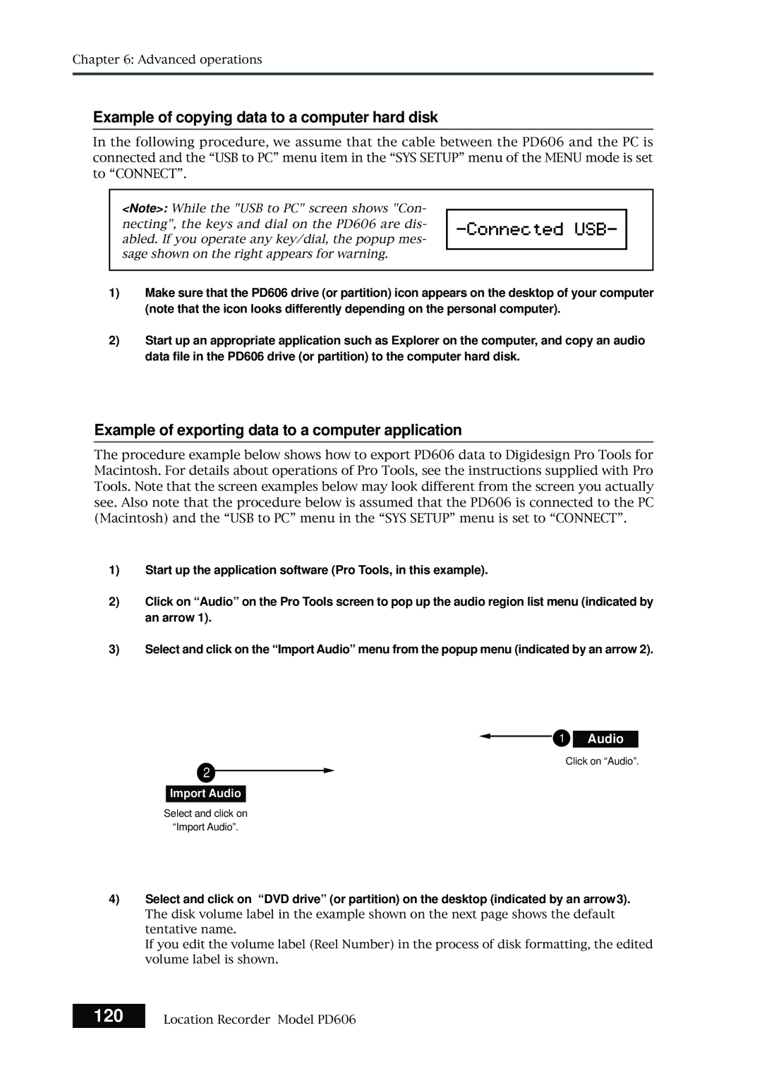 Fostex PD606 120, Example of copying data to a computer hard disk, Example of exporting data to a computer application 