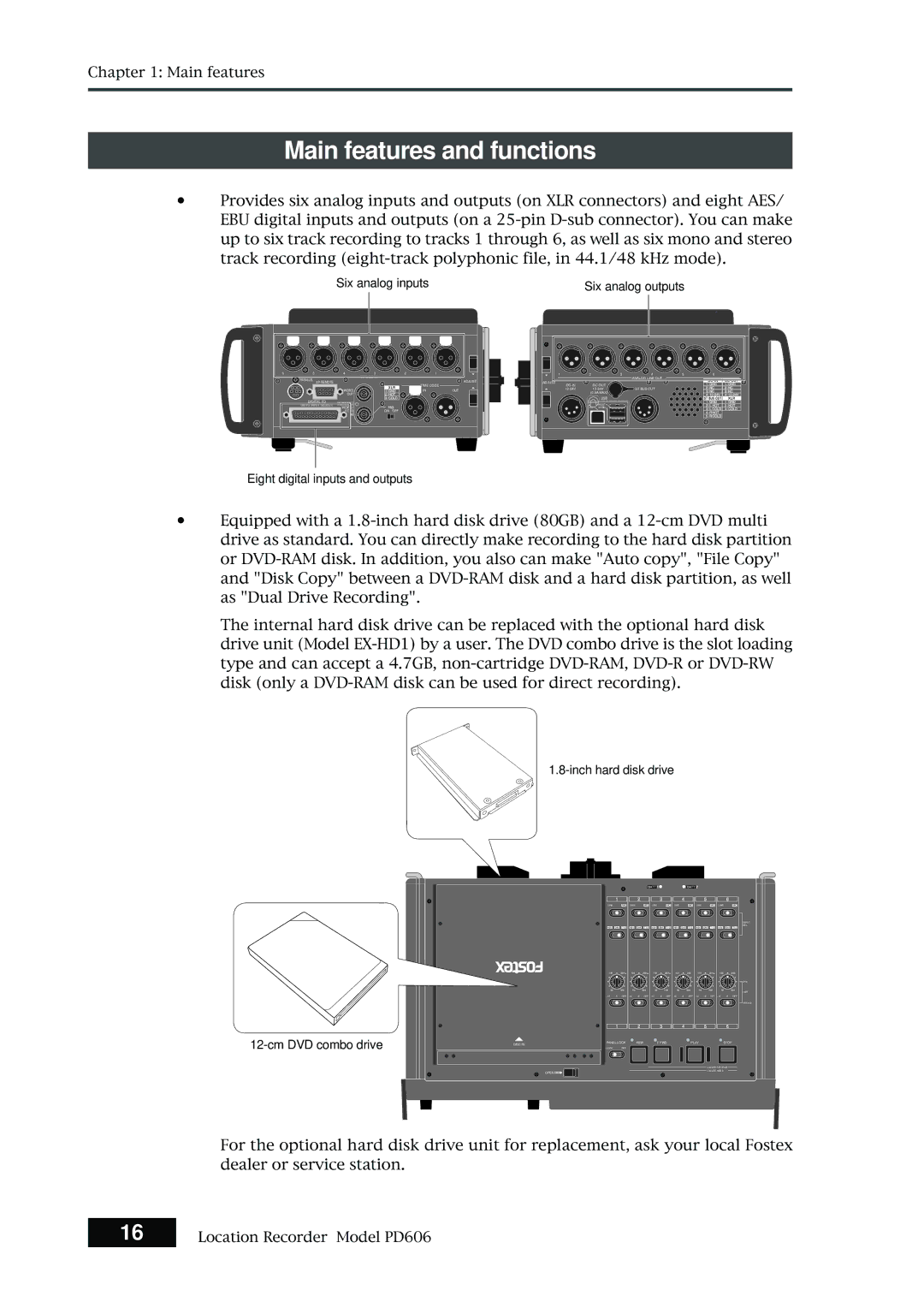 Fostex PD606 owner manual Main features and functions 