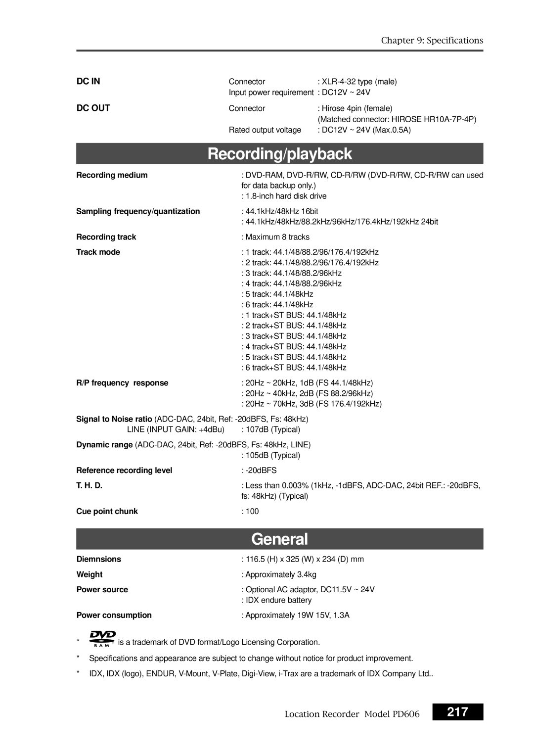 Fostex PD606 owner manual Recording/playback, General, 217 