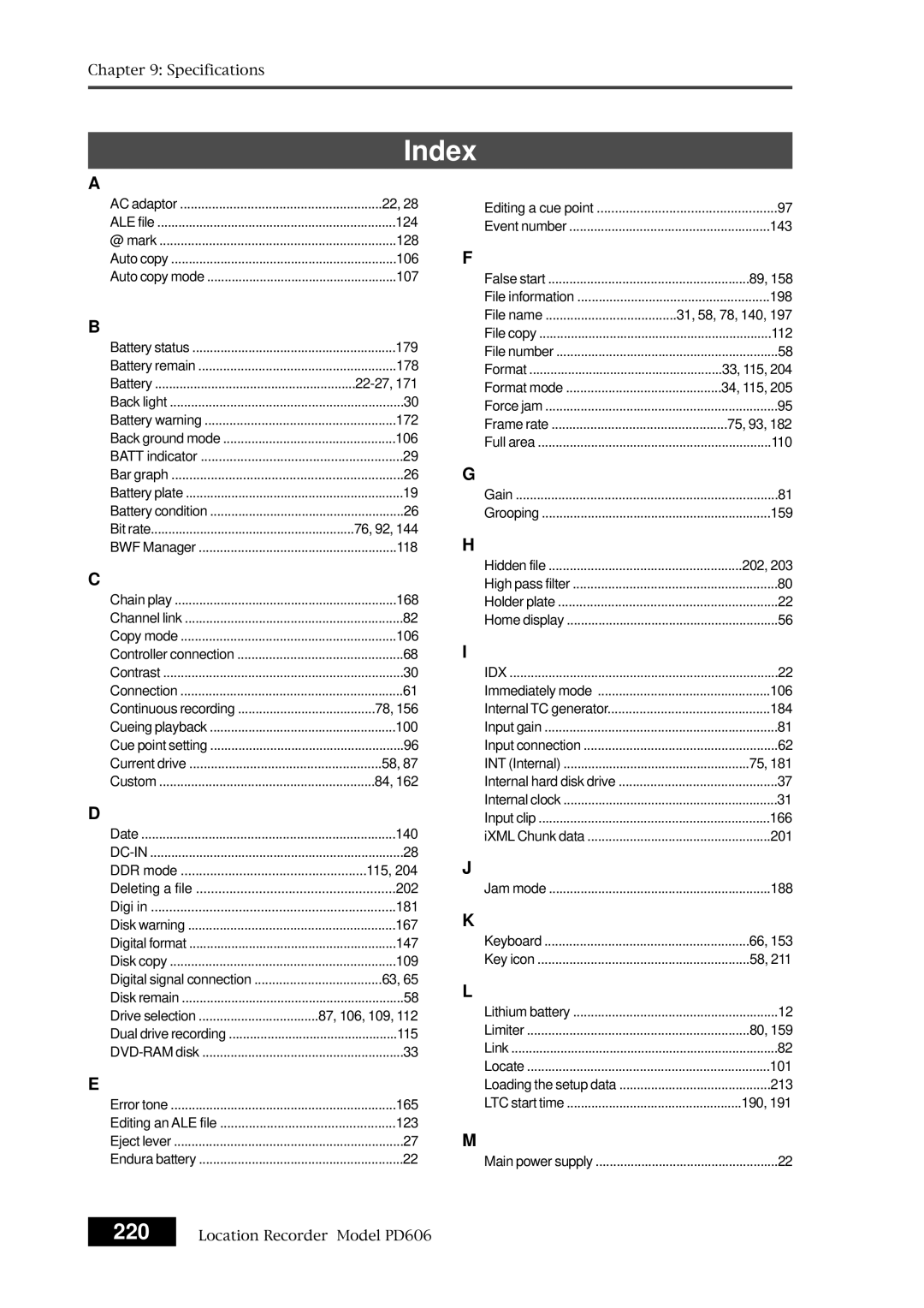 Fostex PD606 owner manual Index 