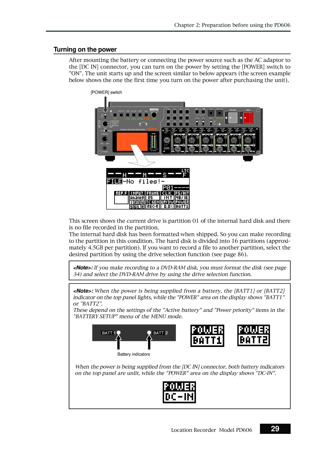 Fostex PD606 owner manual Turning on the power, Power switch 