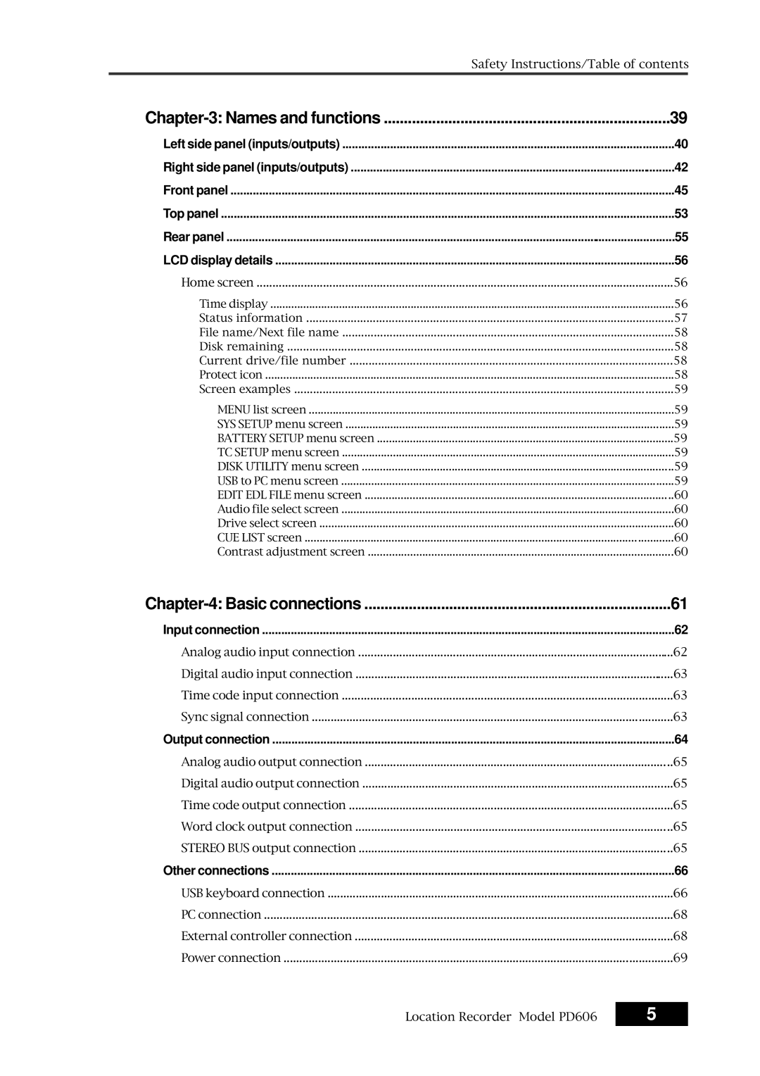 Fostex PD606 owner manual Names and functions, Basic connections 