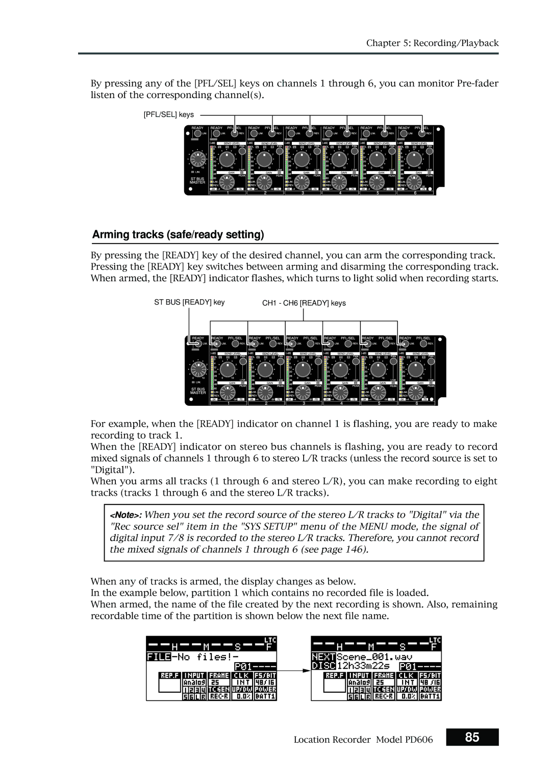 Fostex PD606 owner manual Arming tracks safe/ready setting 