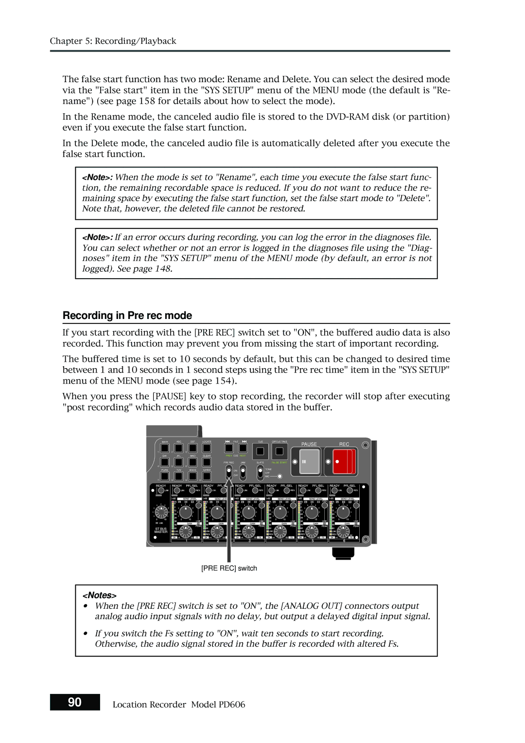 Fostex PD606 owner manual Recording in Pre rec mode 