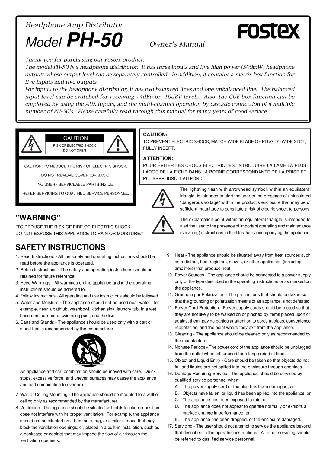 Fostex user service Model PH-50 