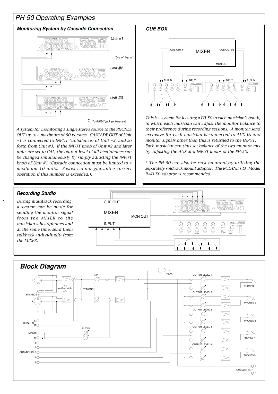 Fostex user service PH-50 Operating Examples, Monitoring System by Cascade Connection 