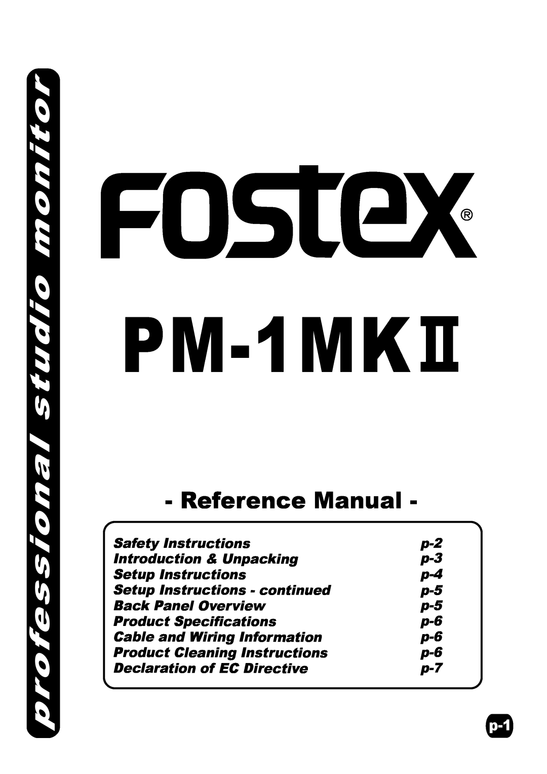 Fostex PM-1MKII specifications professional studio monitor, Reference Manual, Safety Instructions, Setup Instructions 