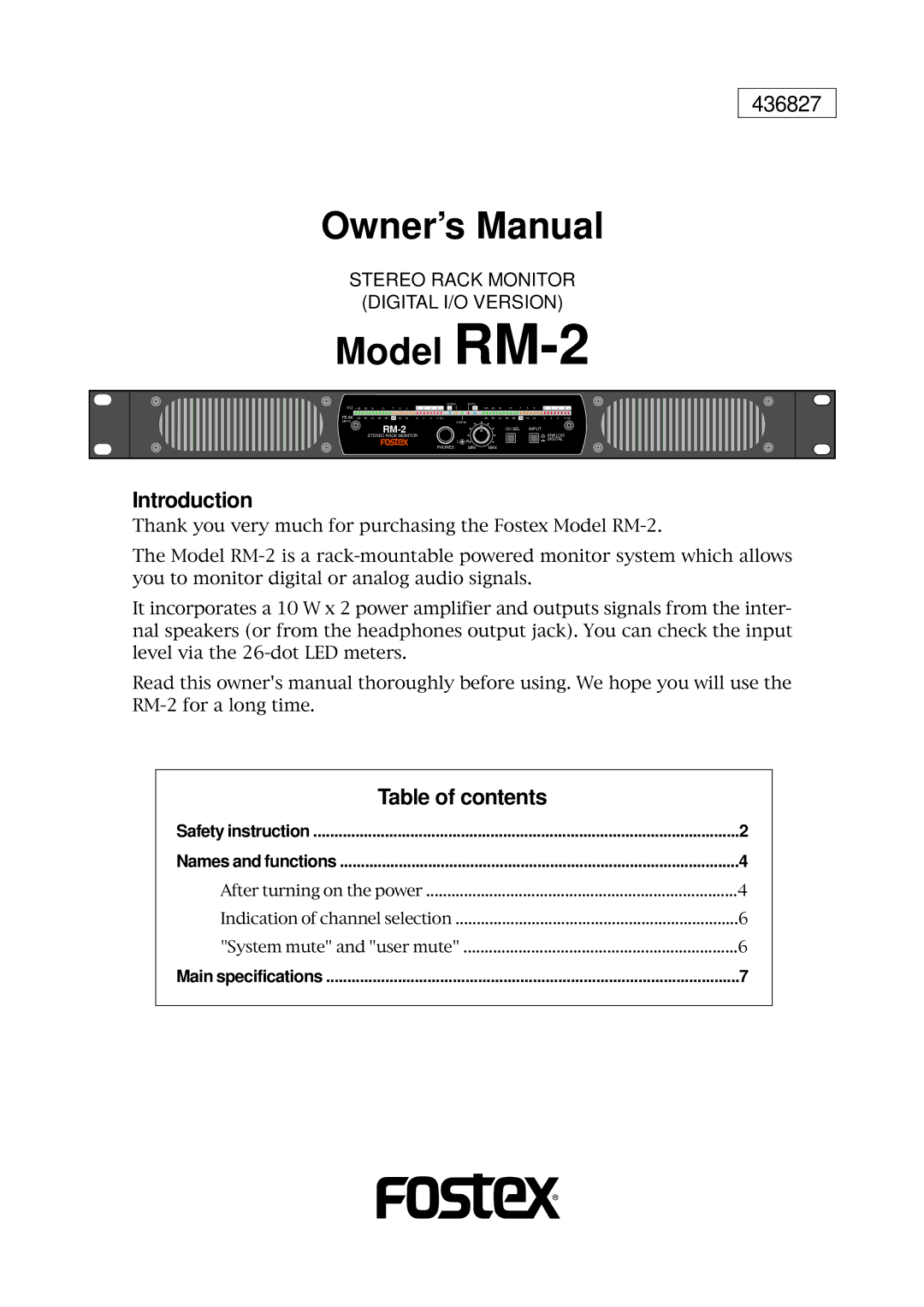 Fostex owner manual Model RM-2 