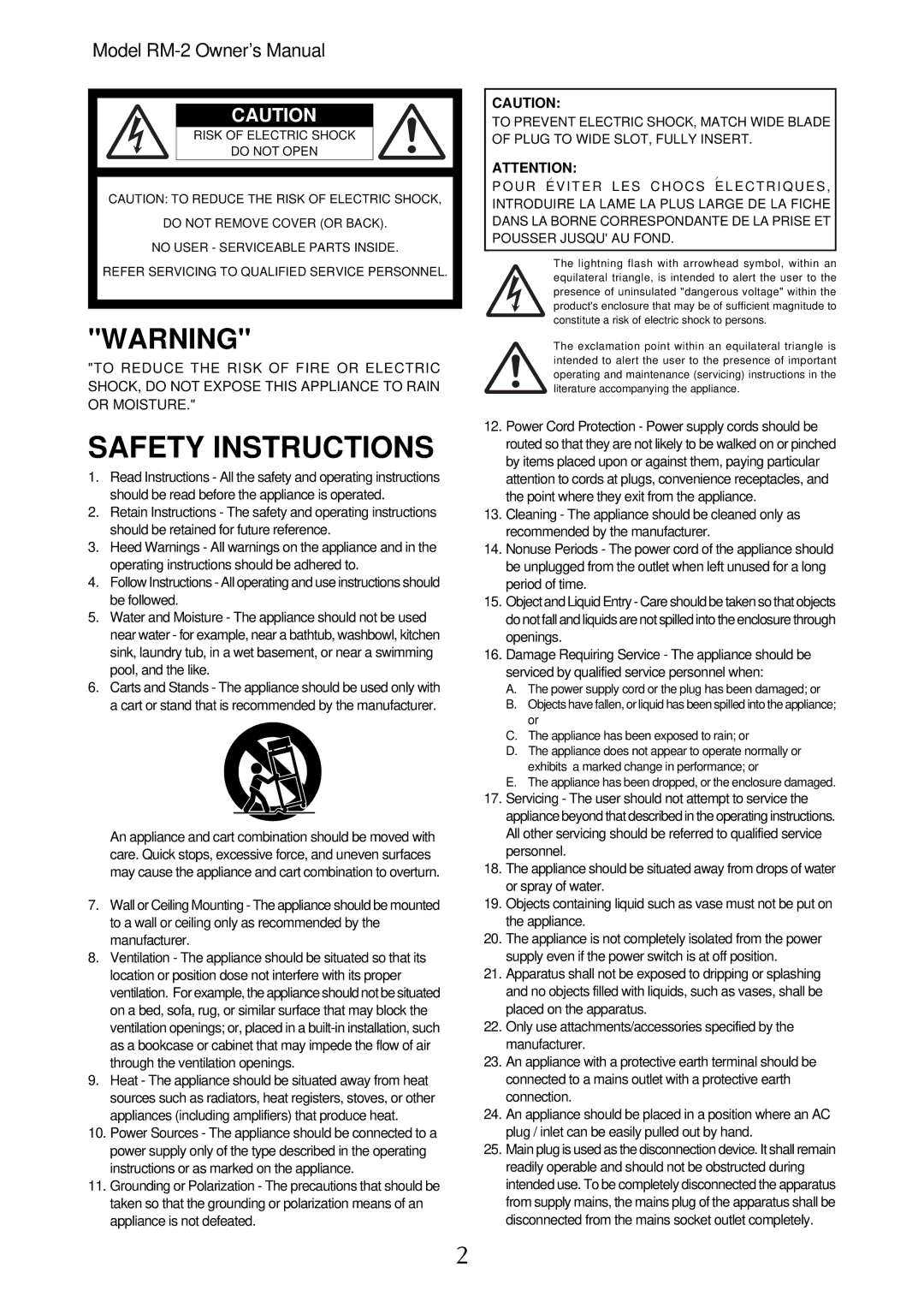 Fostex RM-2 owner manual Safety Instructions 