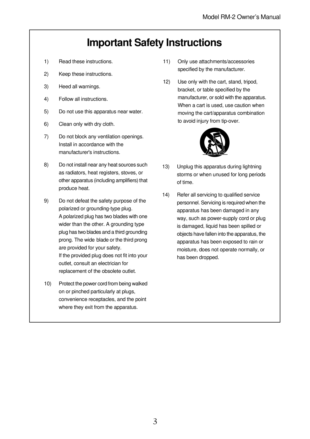 Fostex RM-2 owner manual Important Safety Instructions 