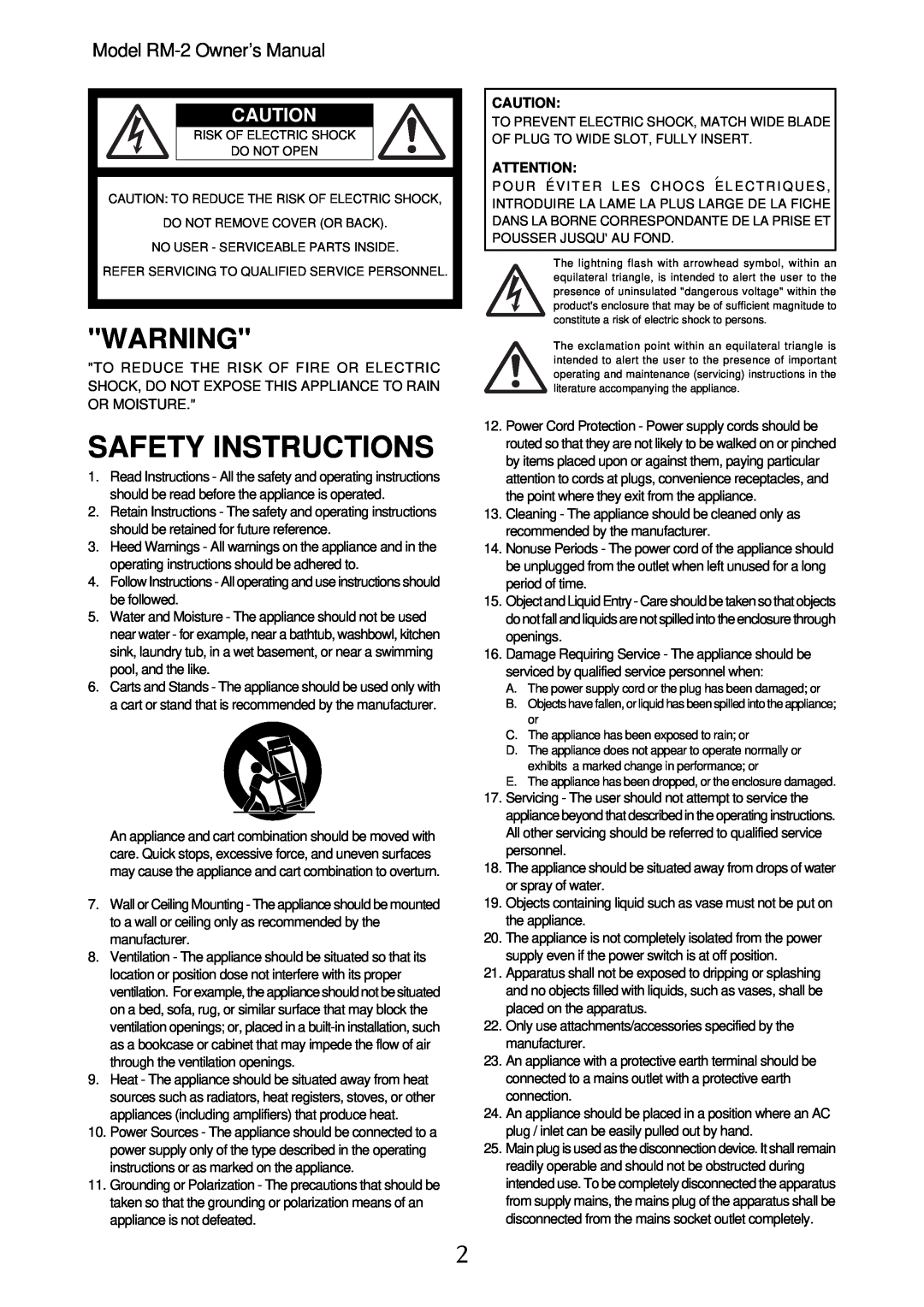Fostex RM-2 owner manual Safety Instructions 