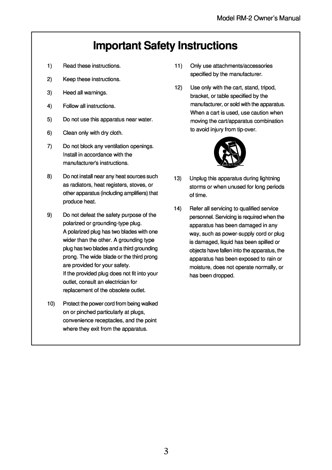 Fostex RM-2 owner manual Important Safety Instructions 