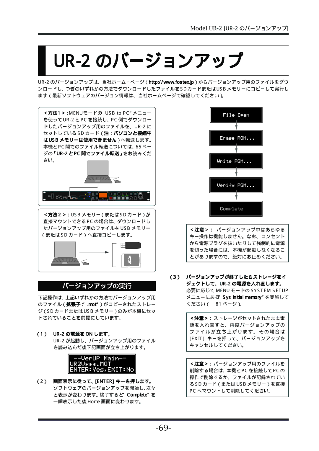 Fostex manual UR-2のバージョンアップ, バージョンアップの実行 