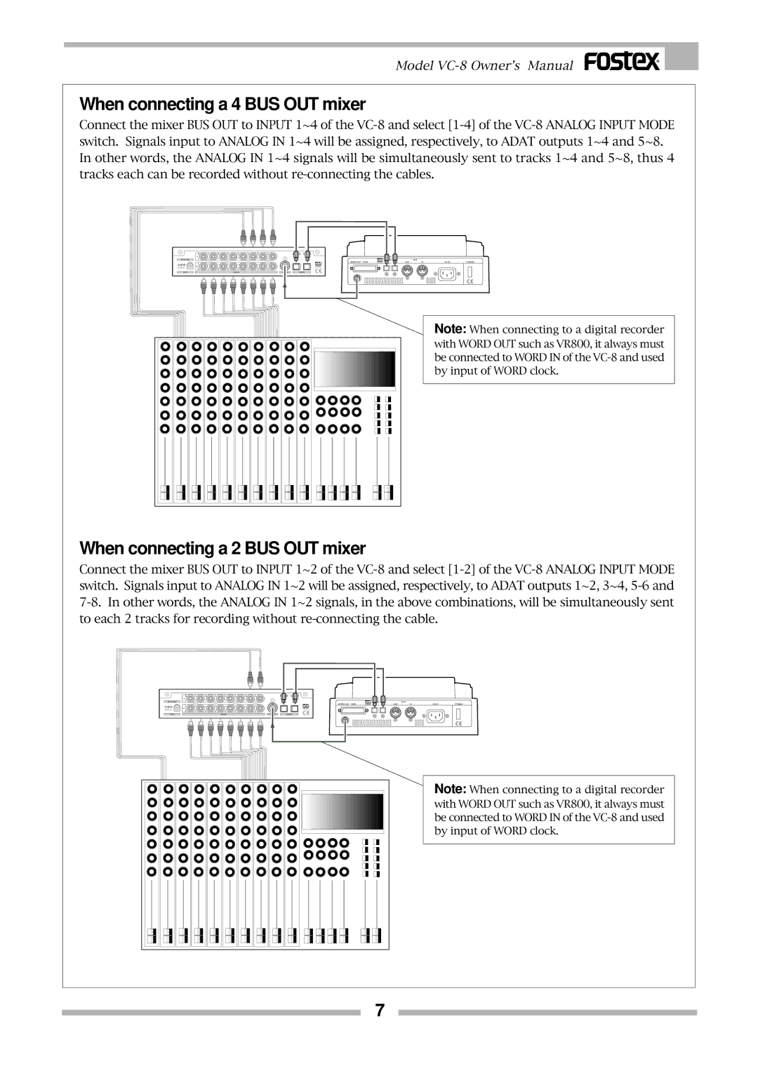 Fostex VC-8 owner manual When connecting a 4 BUS OUT mixer, When connecting a 2 BUS OUT mixer 