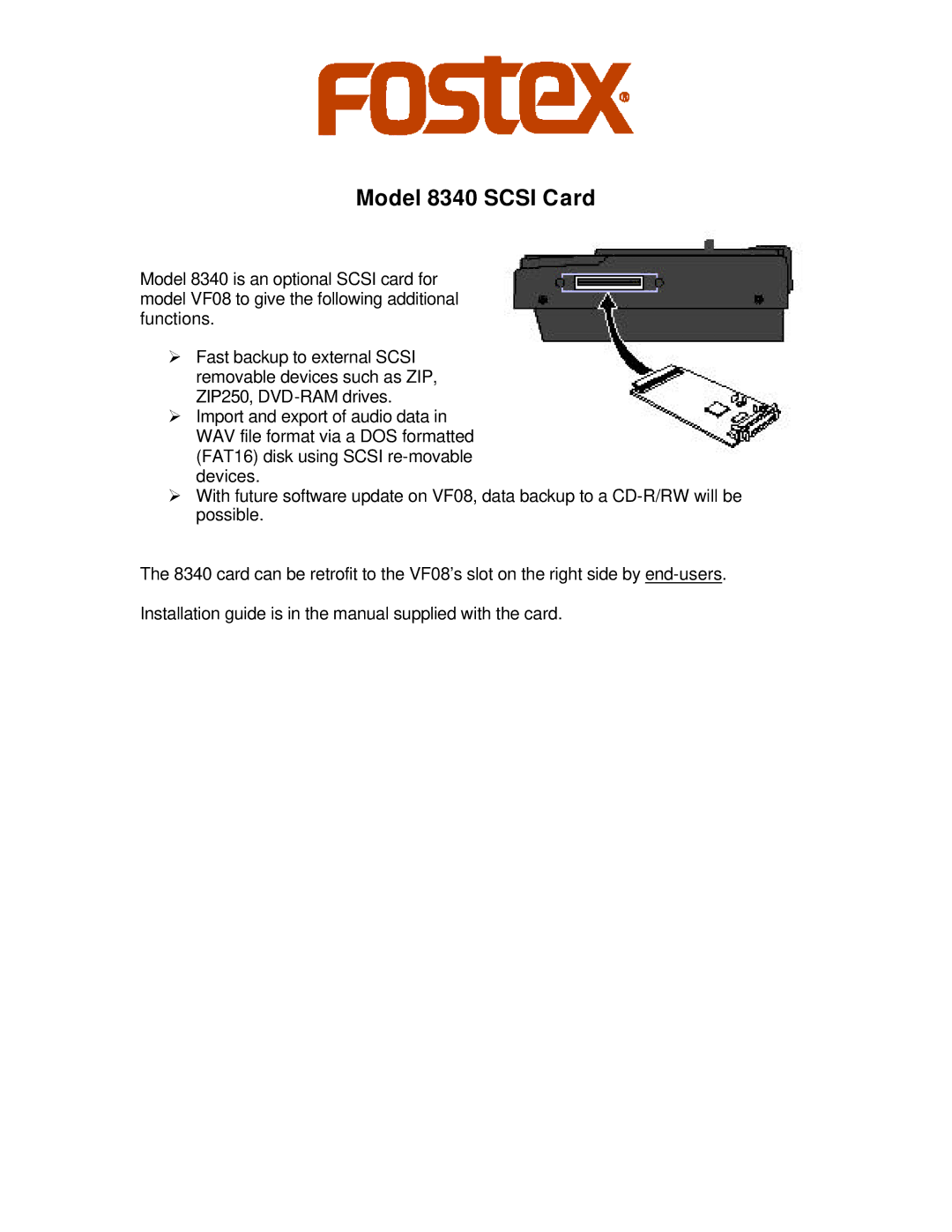 Fostex VF-08 manual Model 8340 Scsi Card 