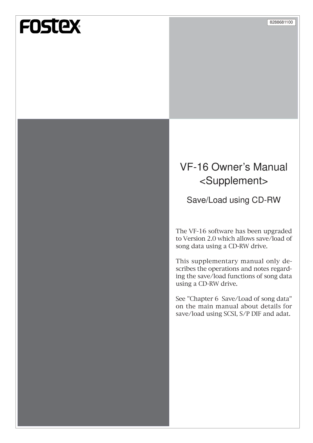 Fostex VF-16 owner manual Supplement 