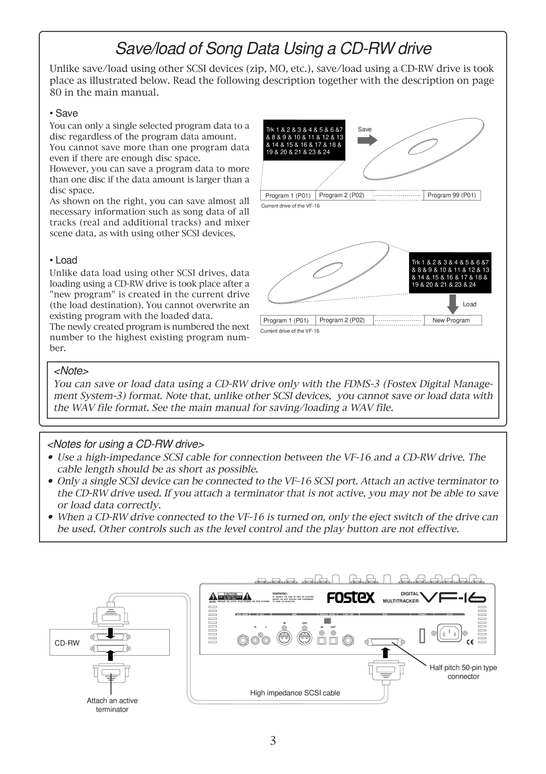 Fostex VF-16 owner manual Save/load of Song Data Using a CD-RW drive, Load 