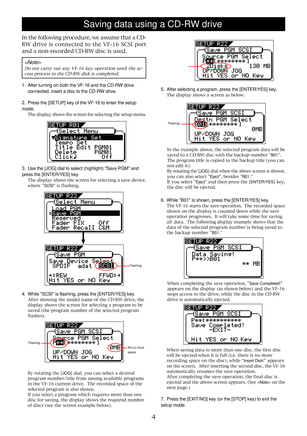 Fostex VF-16 owner manual Saving data using a CD-RW drive 