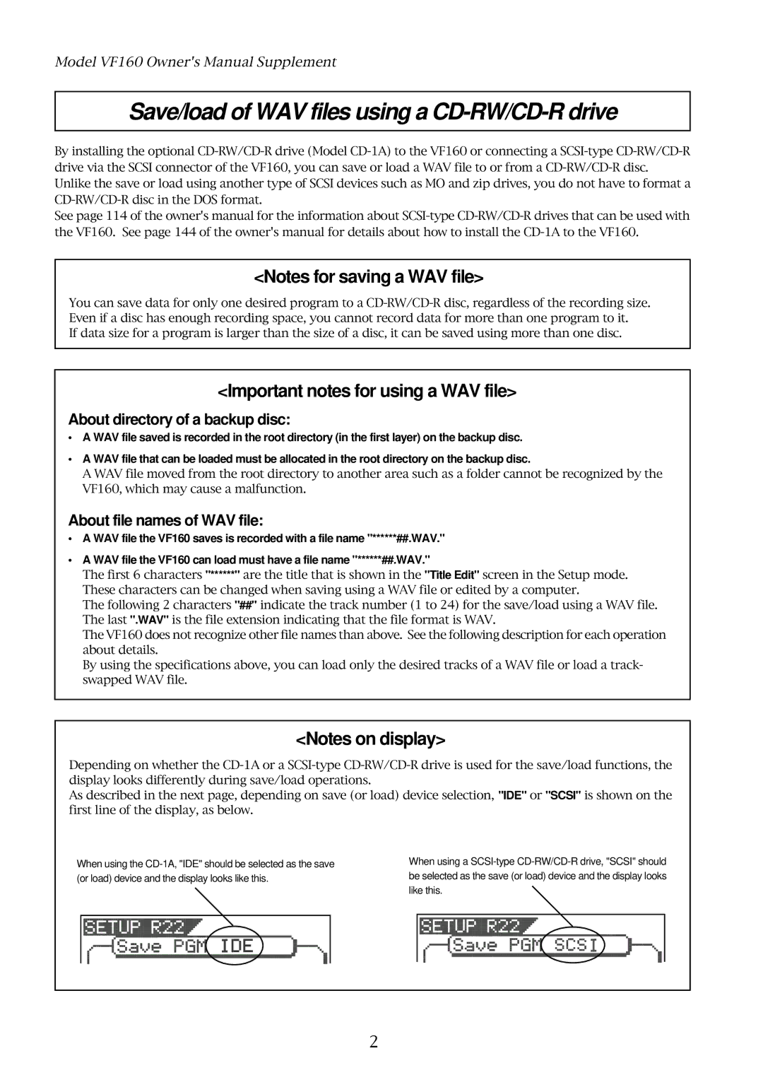 Fostex VF160 owner manual Save/load of WAV files using a CD-RW/CD-R drive, About directory of a backup disc 