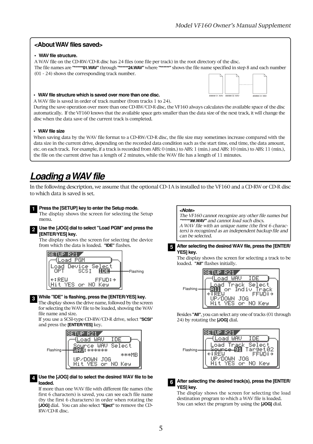 Fostex VF160 owner manual Loading a WAV file, About WAV files saved 