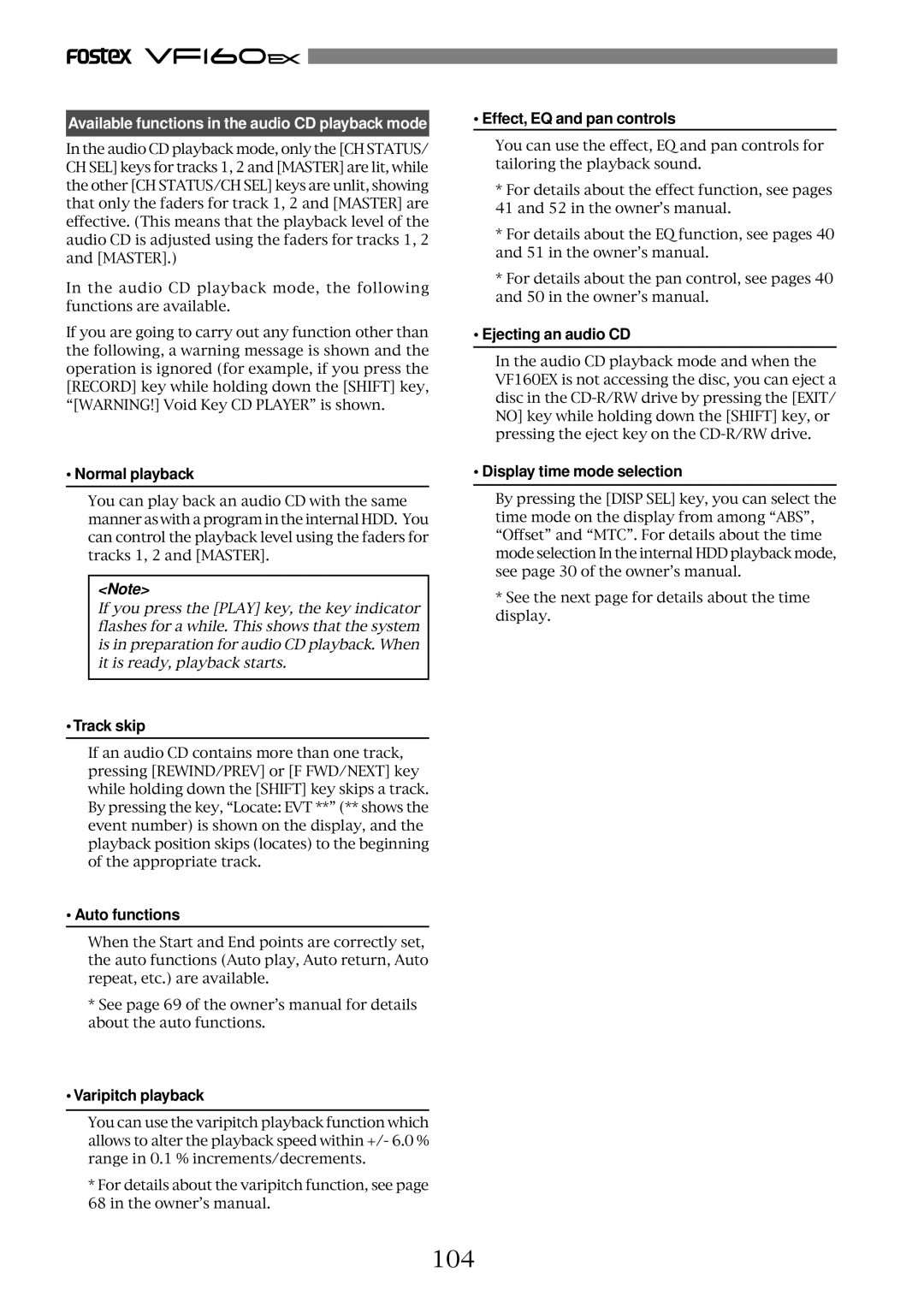 Fostex VF160EX operation manual 104 