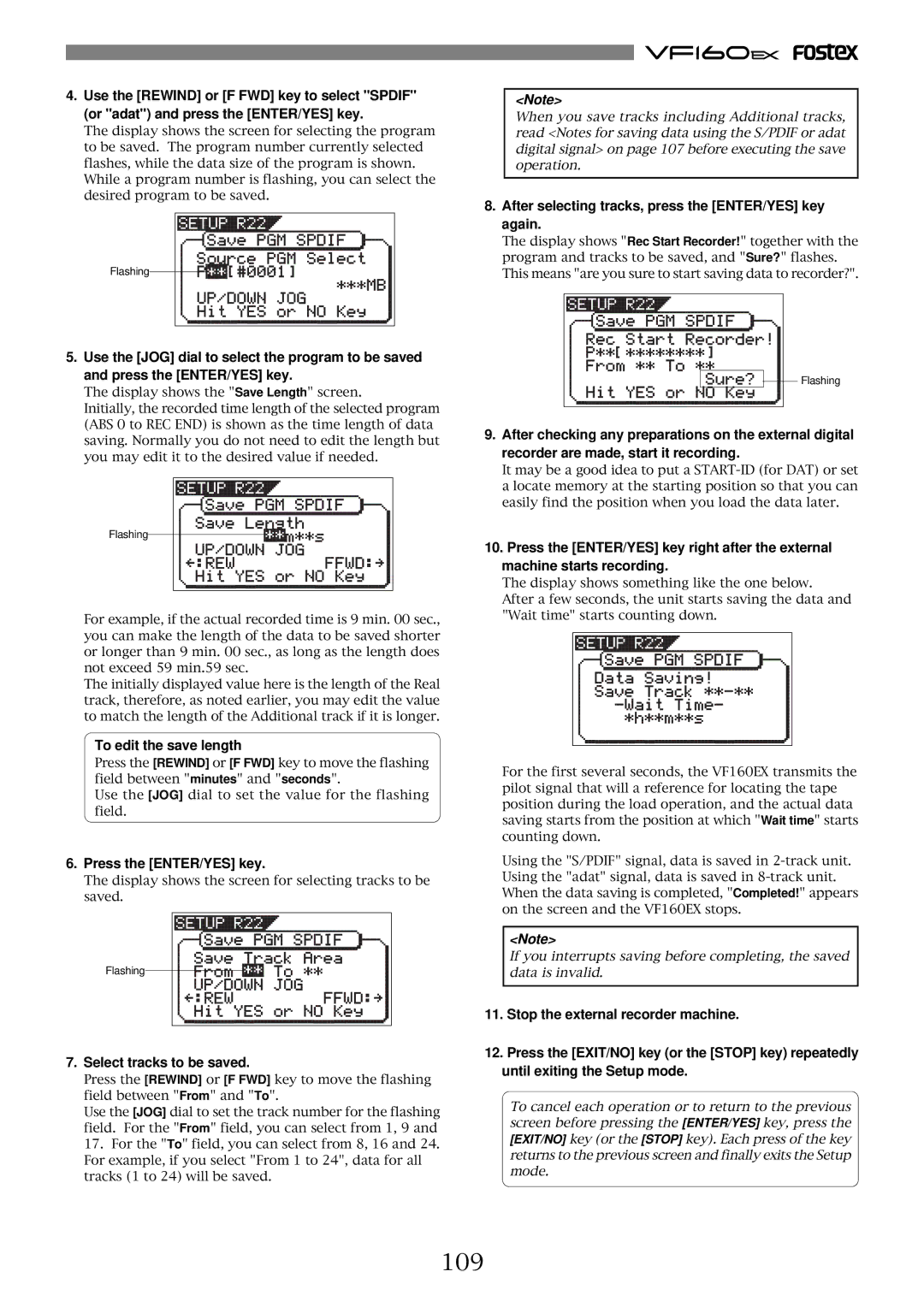 Fostex VF160EX operation manual 109, To edit the save length, Select tracks to be saved 