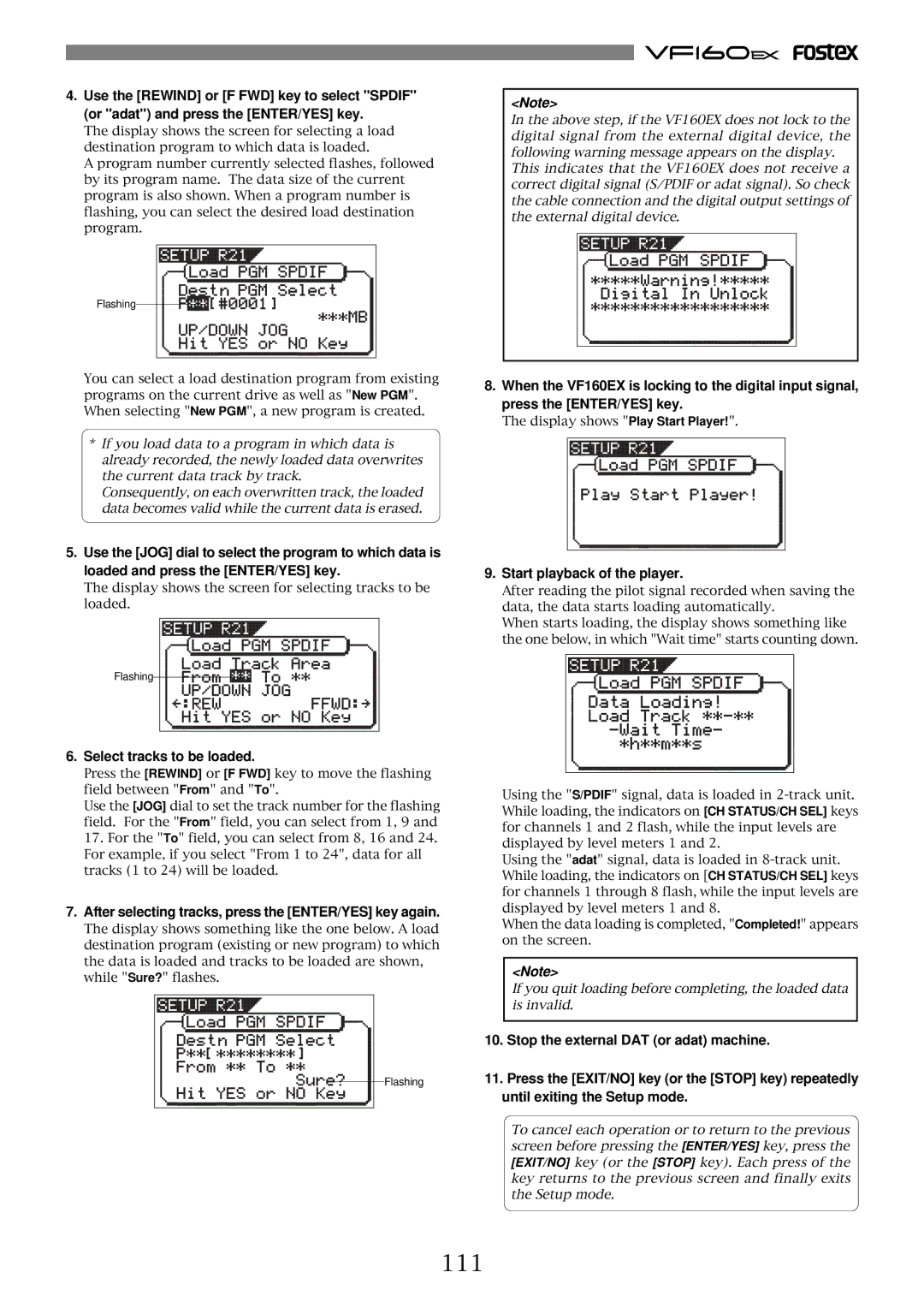 Fostex VF160EX operation manual 111, Select tracks to be loaded, Start playback of the player 