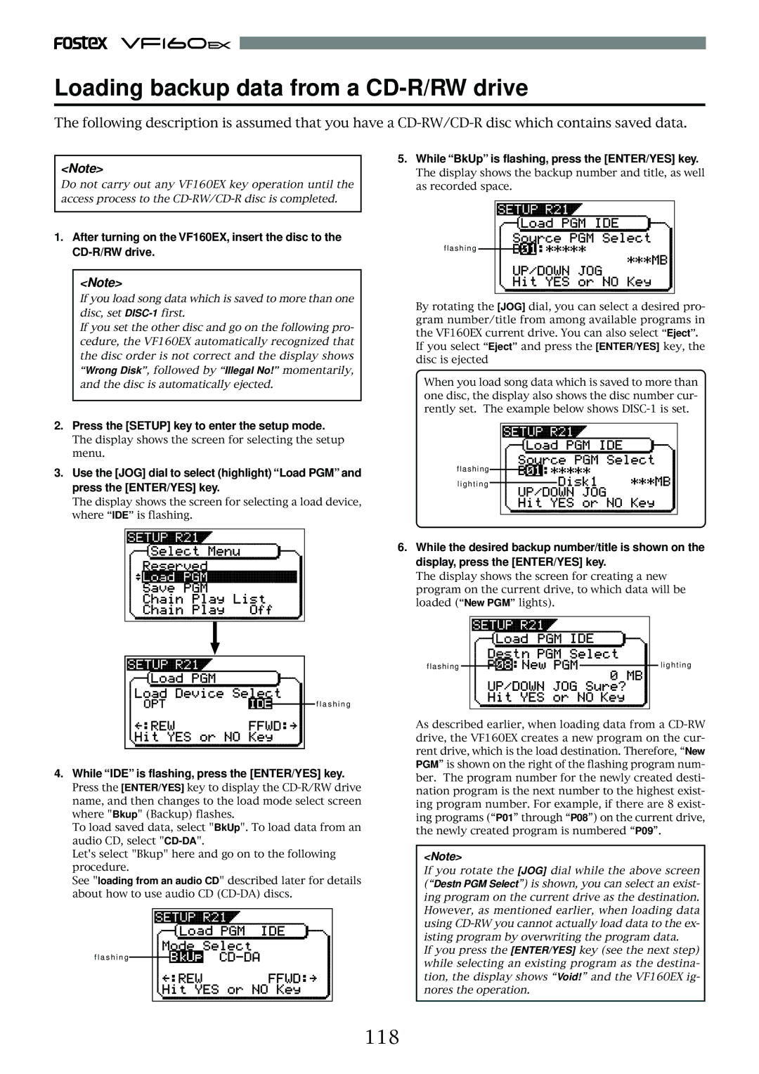 Fostex VF160EX operation manual 118, While IDE is flashing, press the ENTER/YES key 