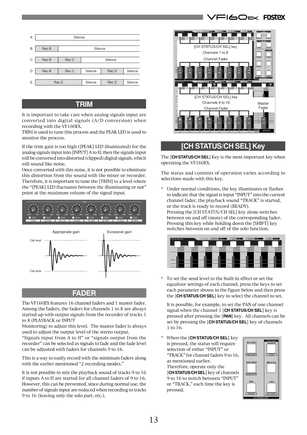 Fostex VF160EX operation manual Trim, CH STATUS/CH SEL Key 