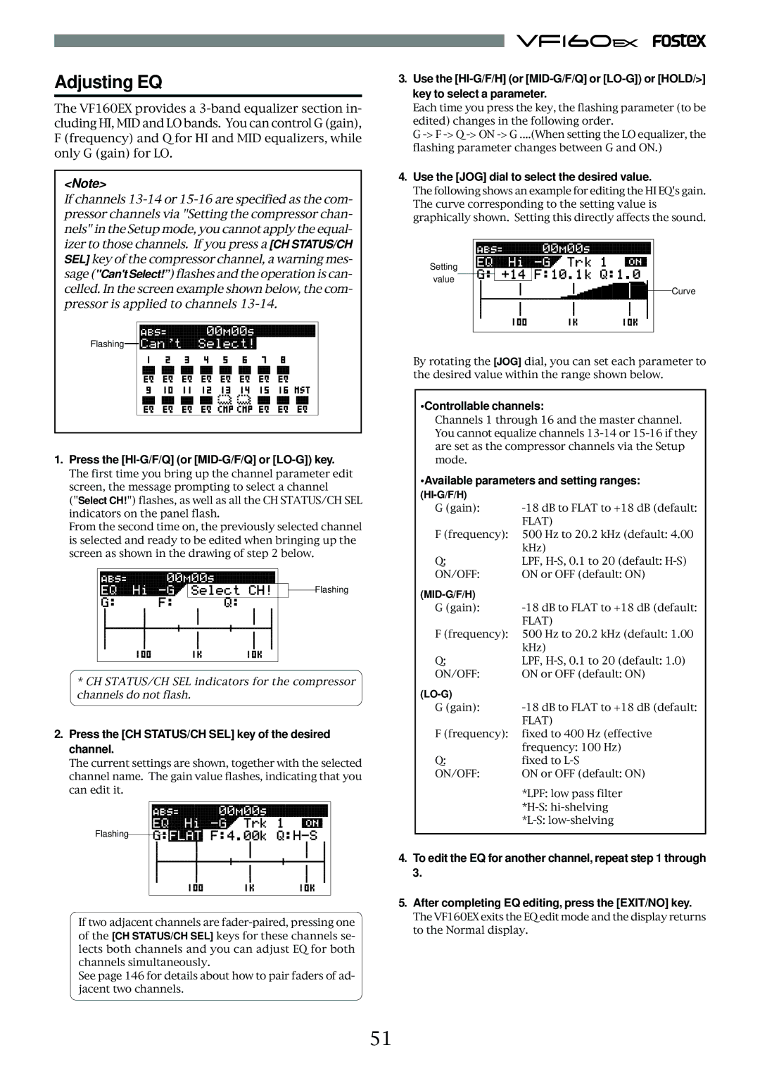 Fostex VF160EX operation manual Adjusting EQ 