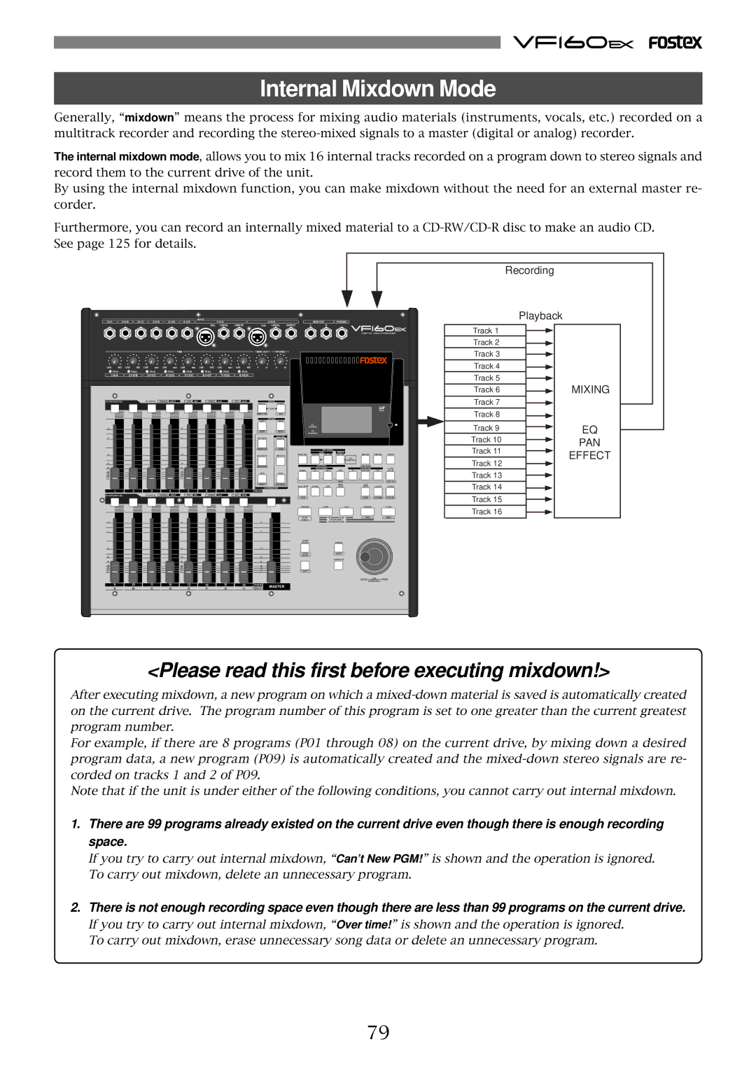 Fostex VF160EX operation manual Internal Mixdown Mode, Playback 