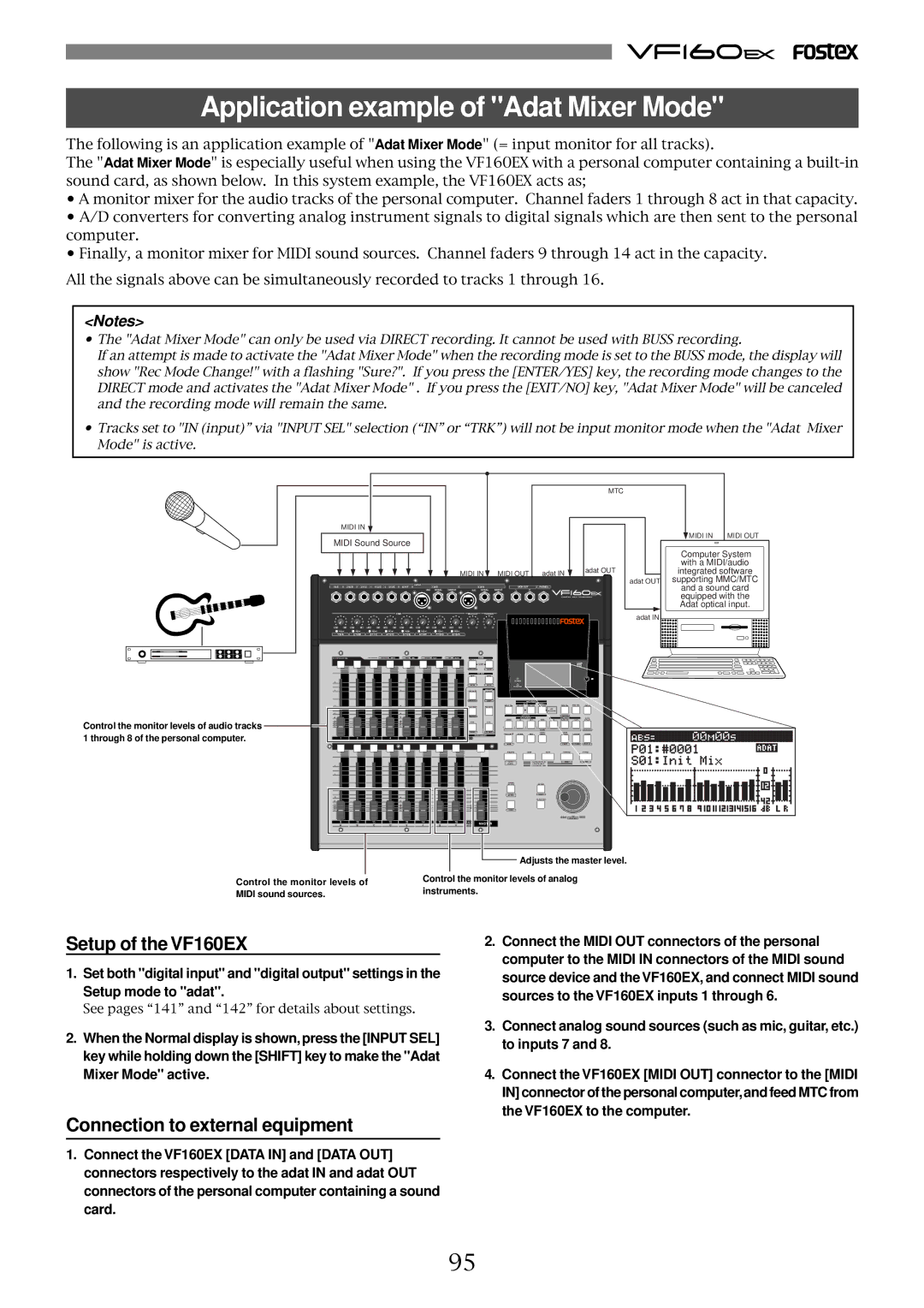 Fostex VF160EX operation manual Application example of Adat Mixer Mode, Midi OUT 